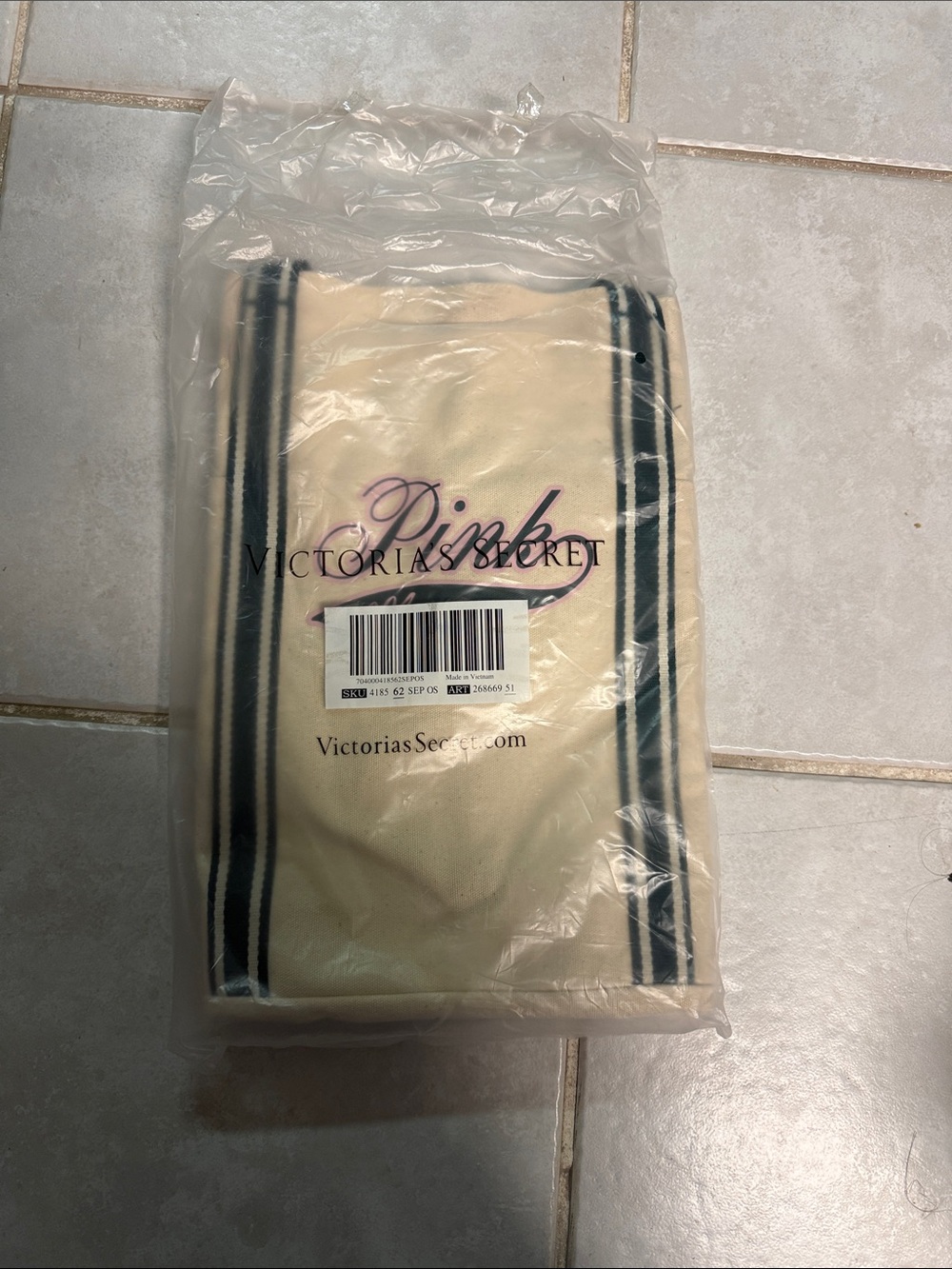 Victoria's Secret Cream Undershirt with Black Stripe Accents